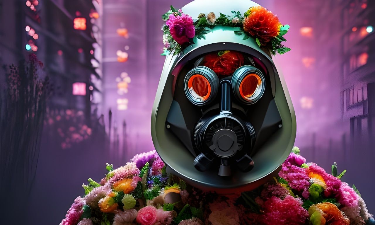 Cyberpunk Floral Figure in Chernobyl, Digital Art