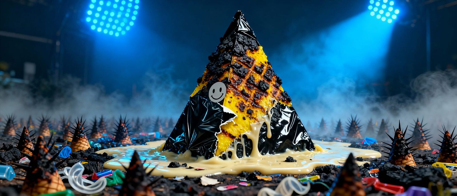 Char-Grilled Pyramid Diorama in Hyper-Realistic CGI Style