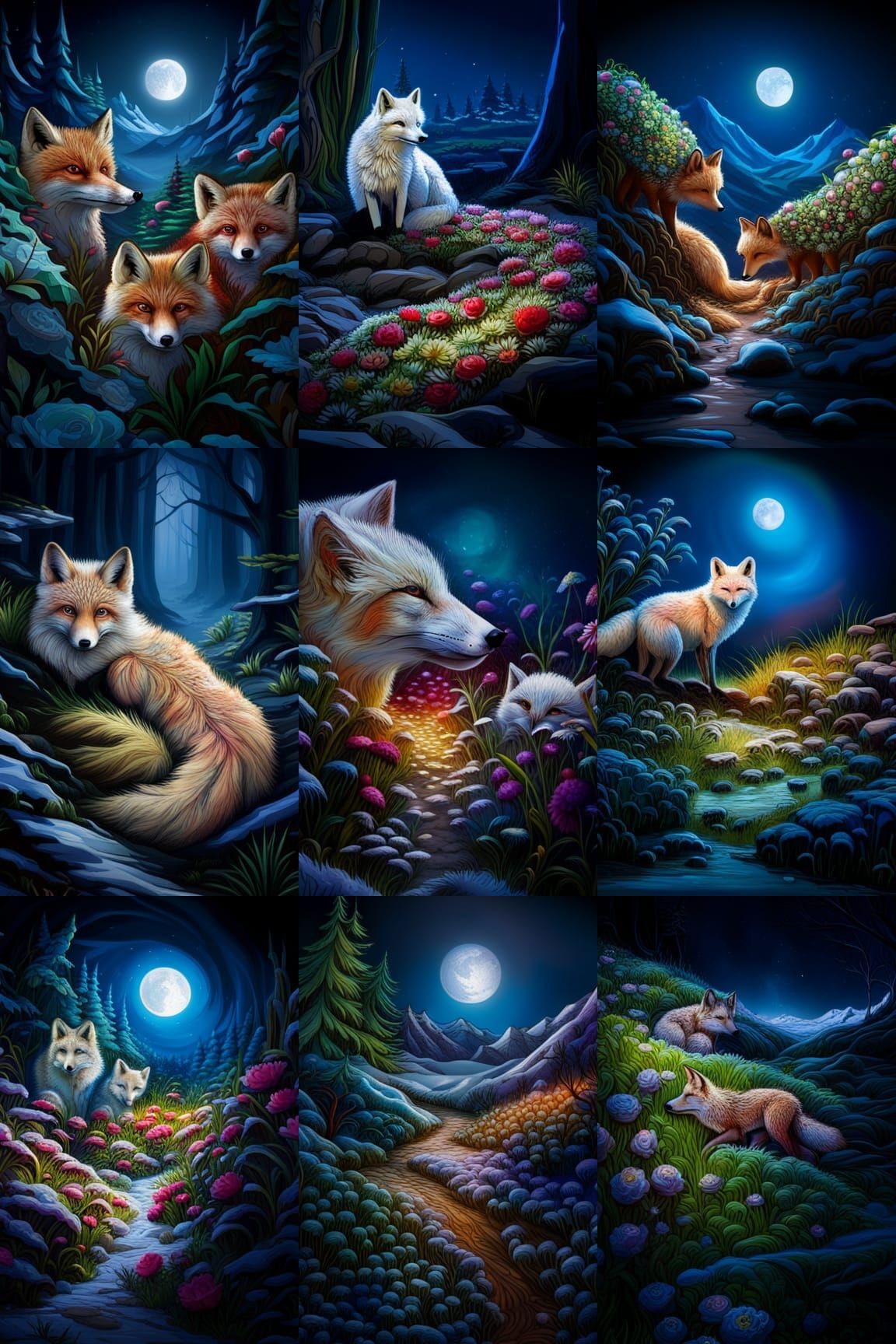 Detailed Snow Fox in Organic Vegetation Design