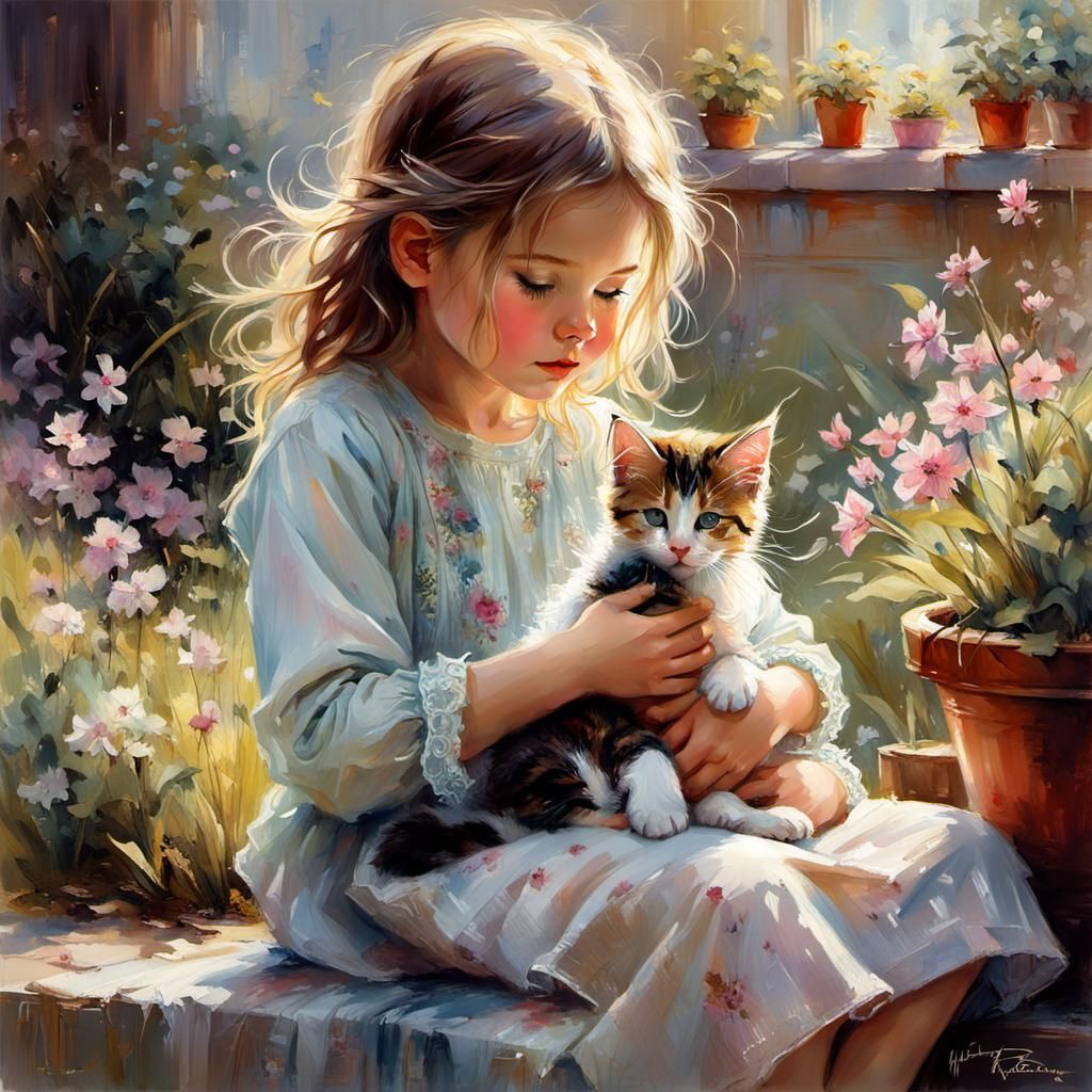 Nostalgic memories. Playing with a kitten.