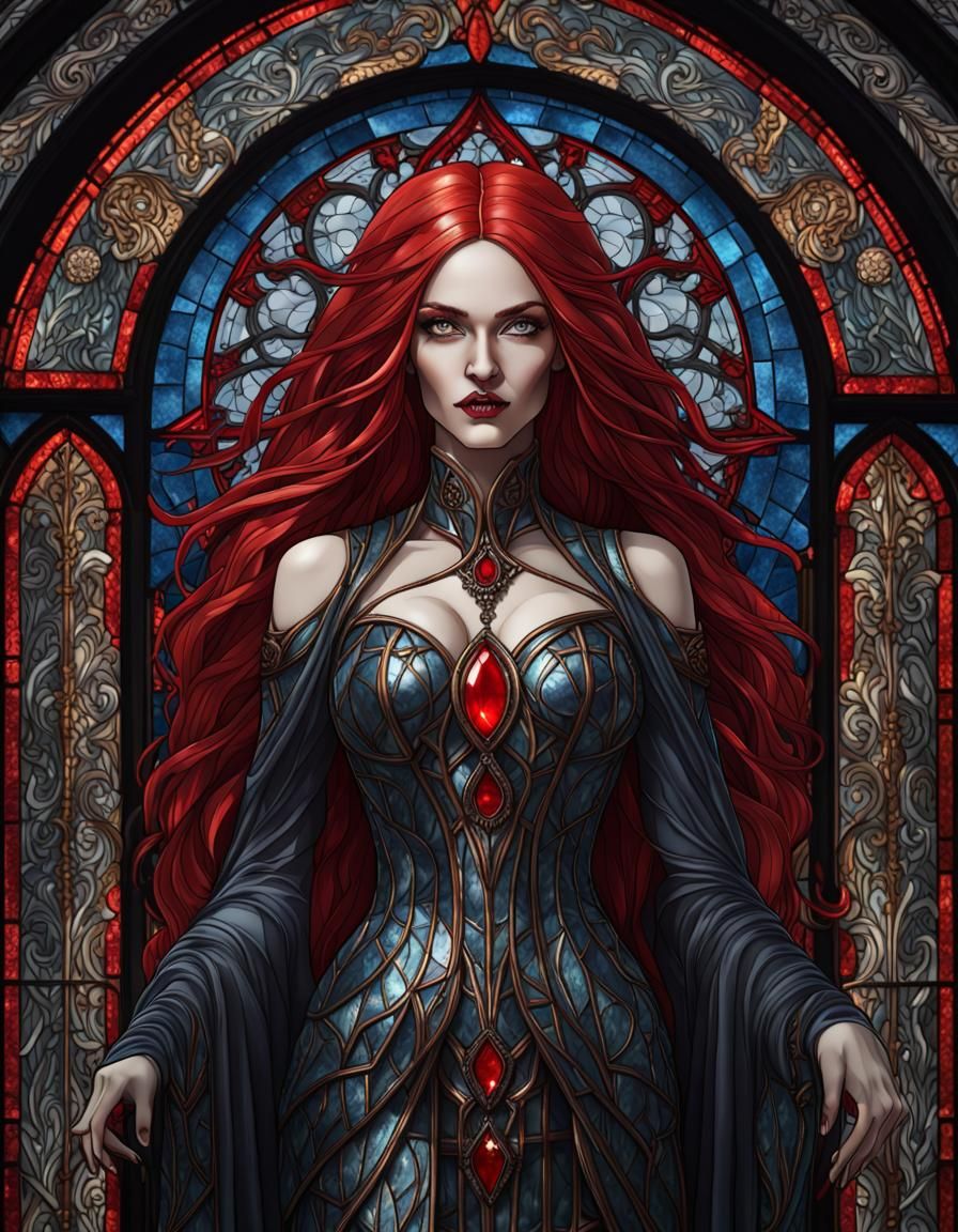 Sinister Gothic Goddess in Stained Glass