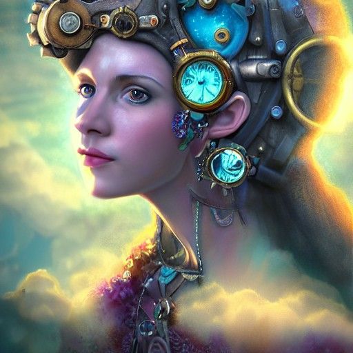 Fossil Princess Portrait in Cosmic Steampunk Style