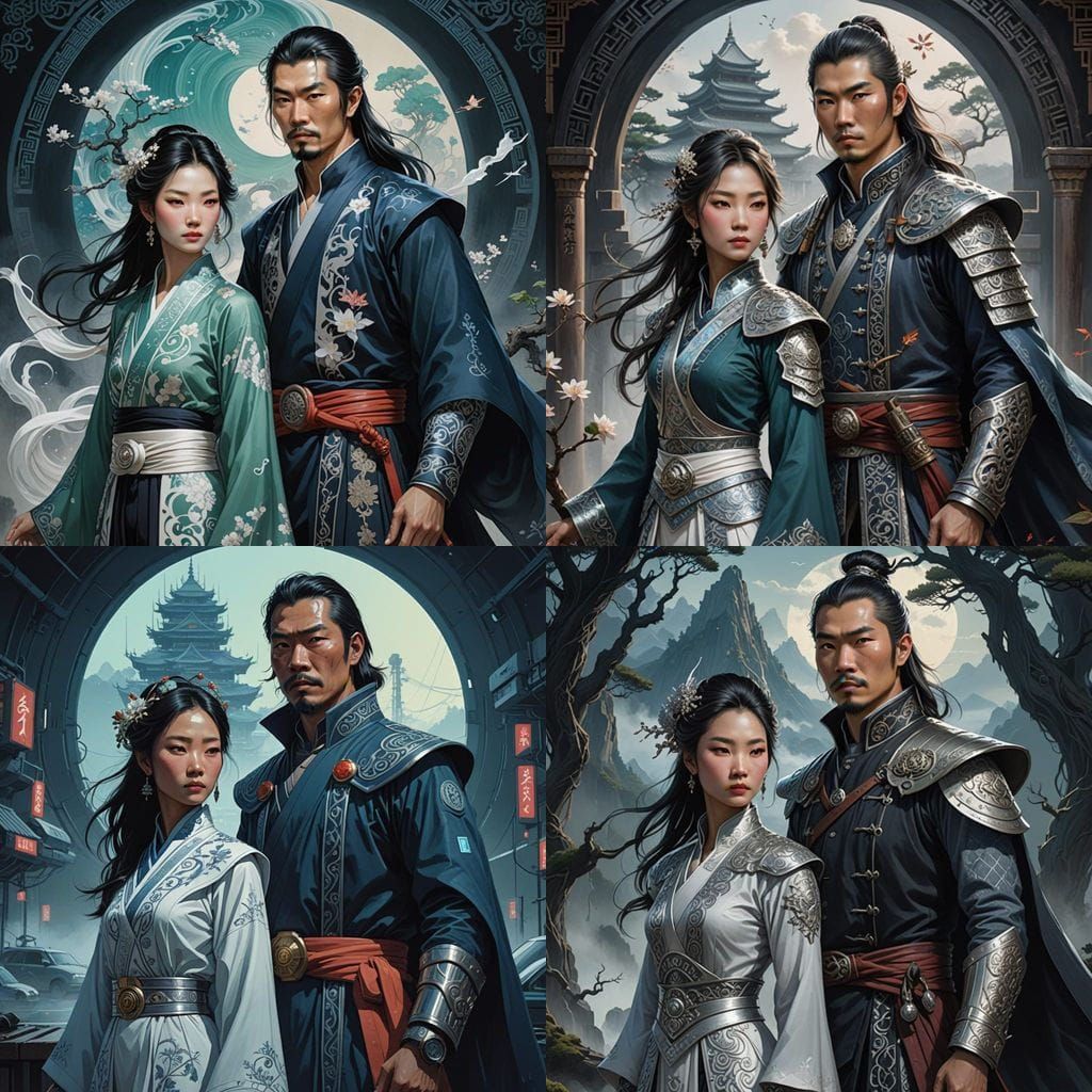 Eastern Magic Wizards in White and Silver Attire