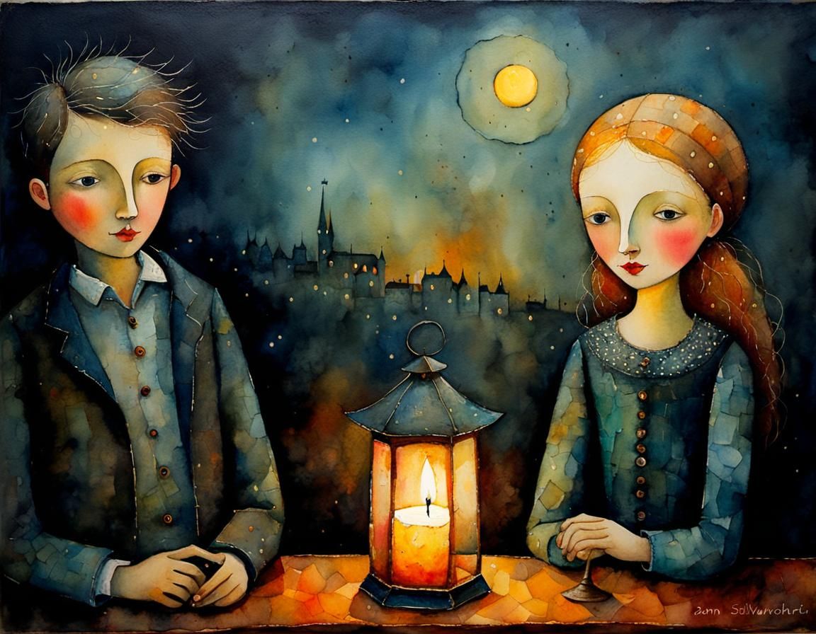 Moody Watercolor Date by Candlelight