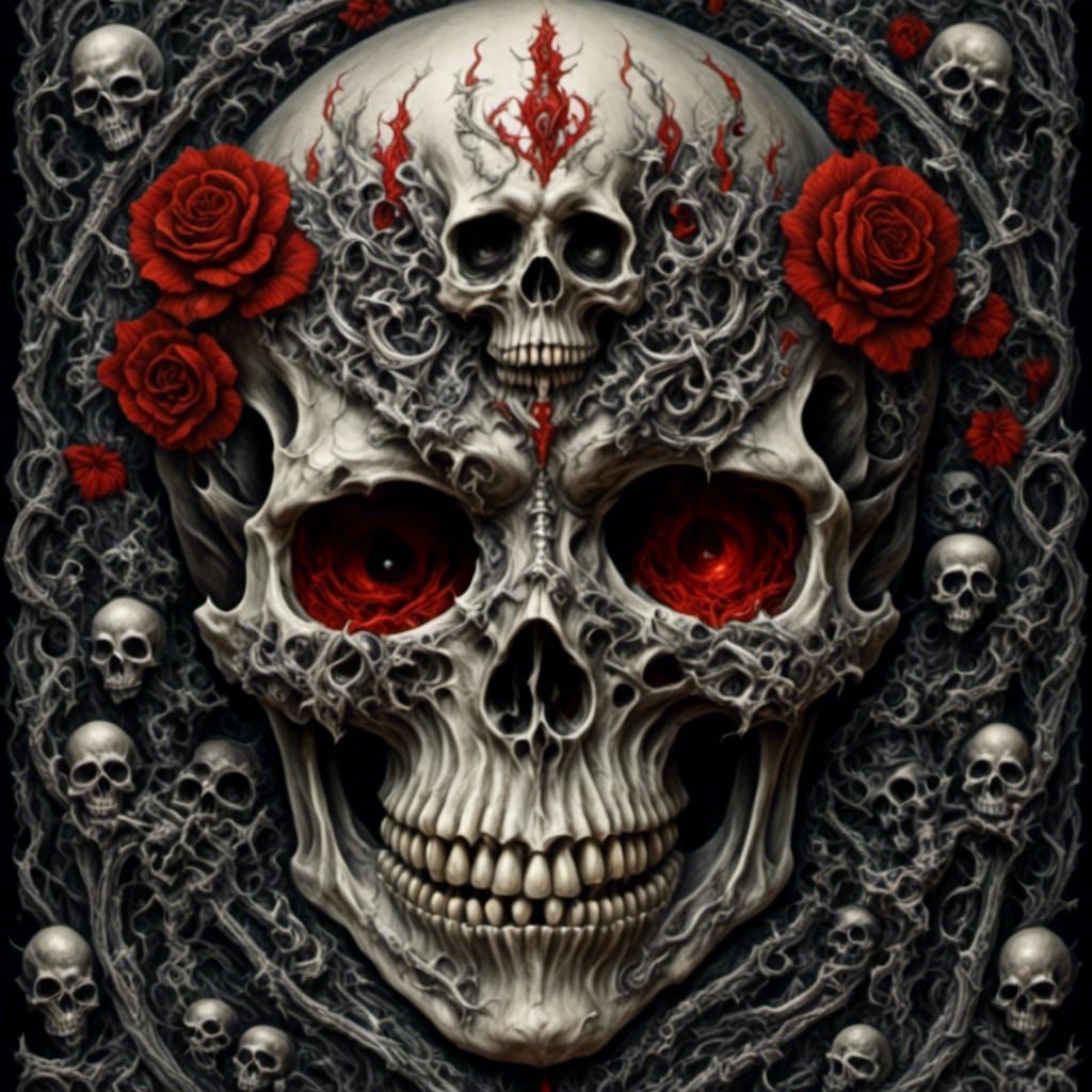 Demon Skull with Red Wings and Markings