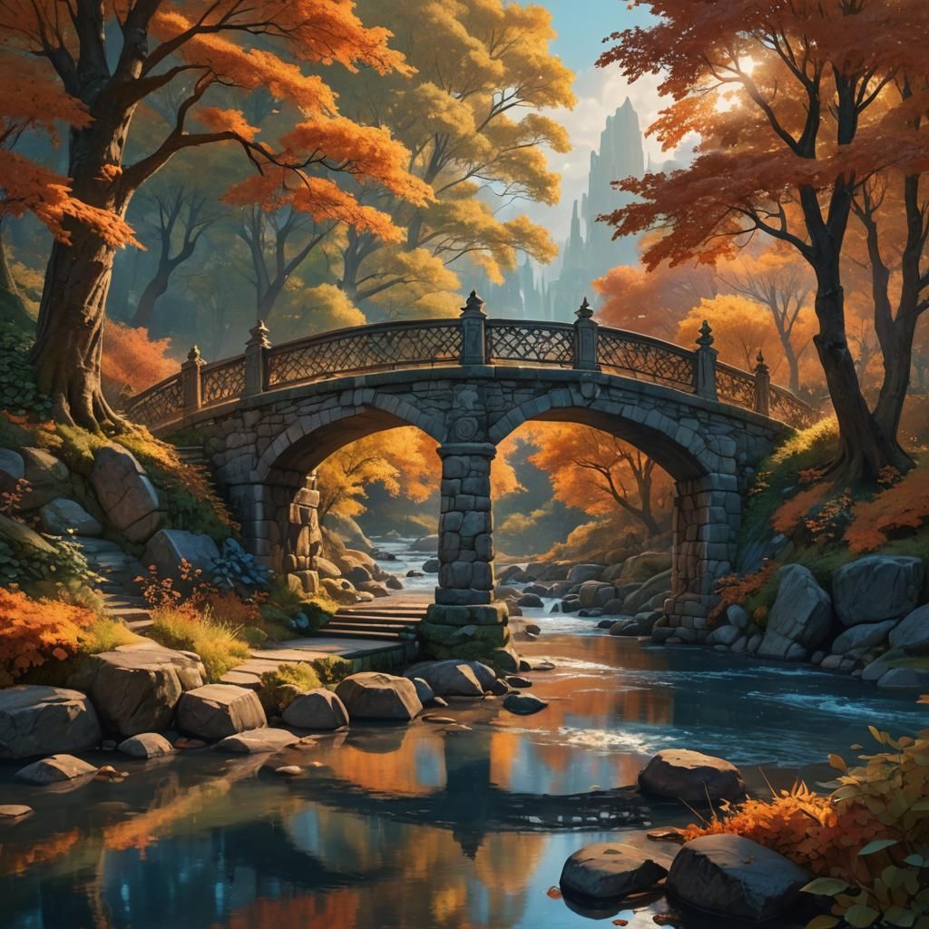 Fantasy Bridge Scene with Autumn Colors