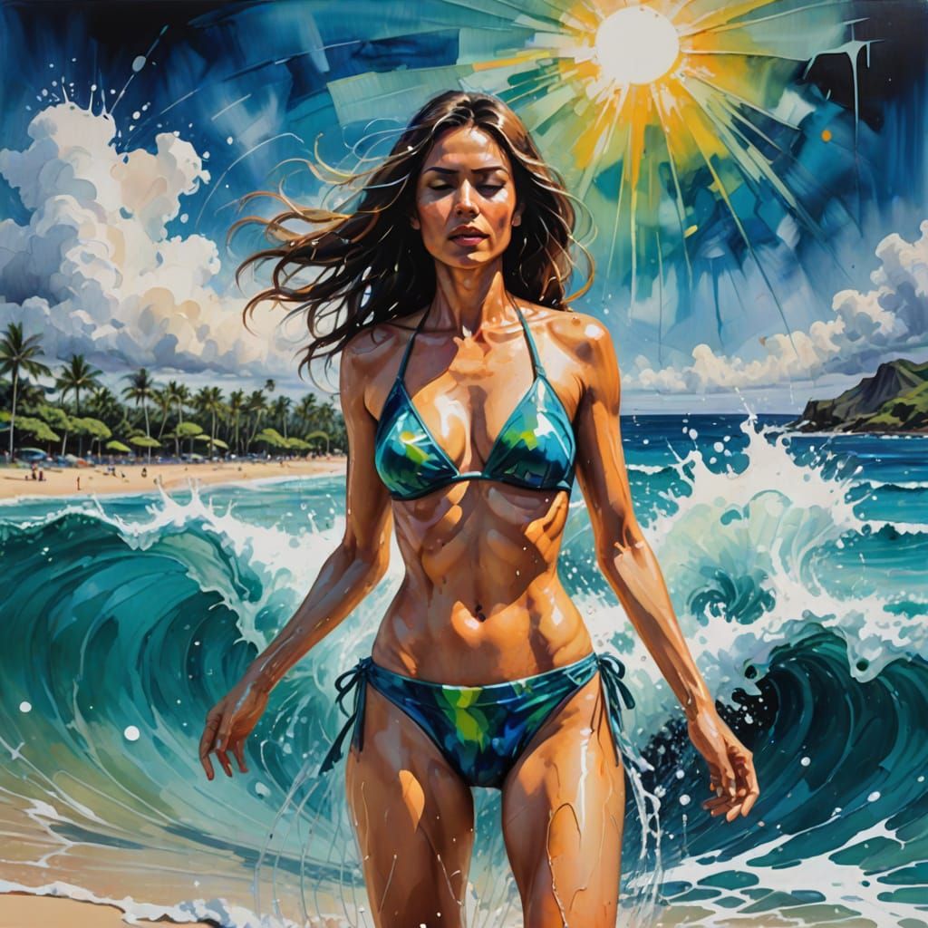 Ominous Action Painting: Woman in Bikini