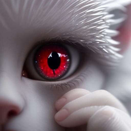 Reflective Red Eye with Platinum Kitten Statue