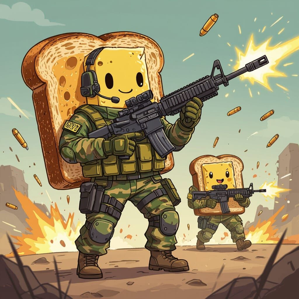 Toast Soldier in Tactical Gear with Butter Rifle