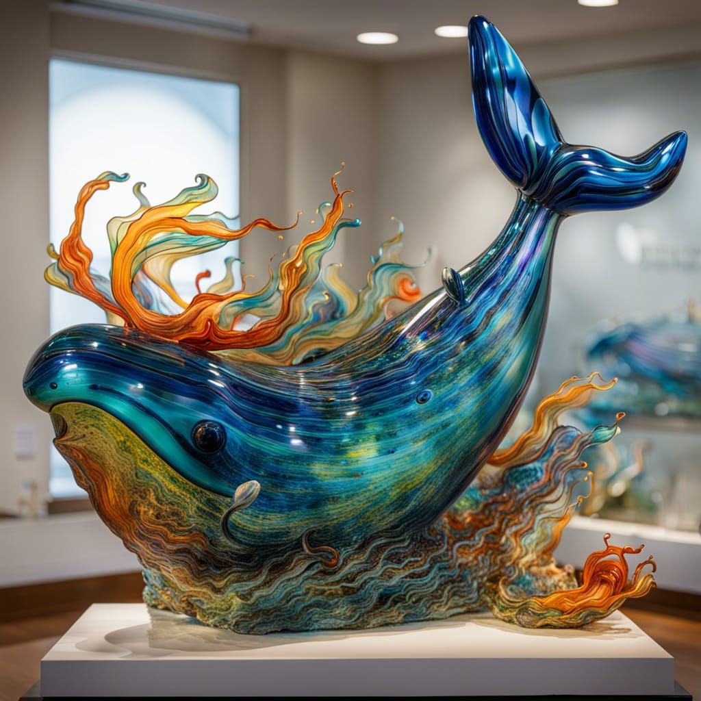 Glass Whale Breaching, Flowing Lines Style