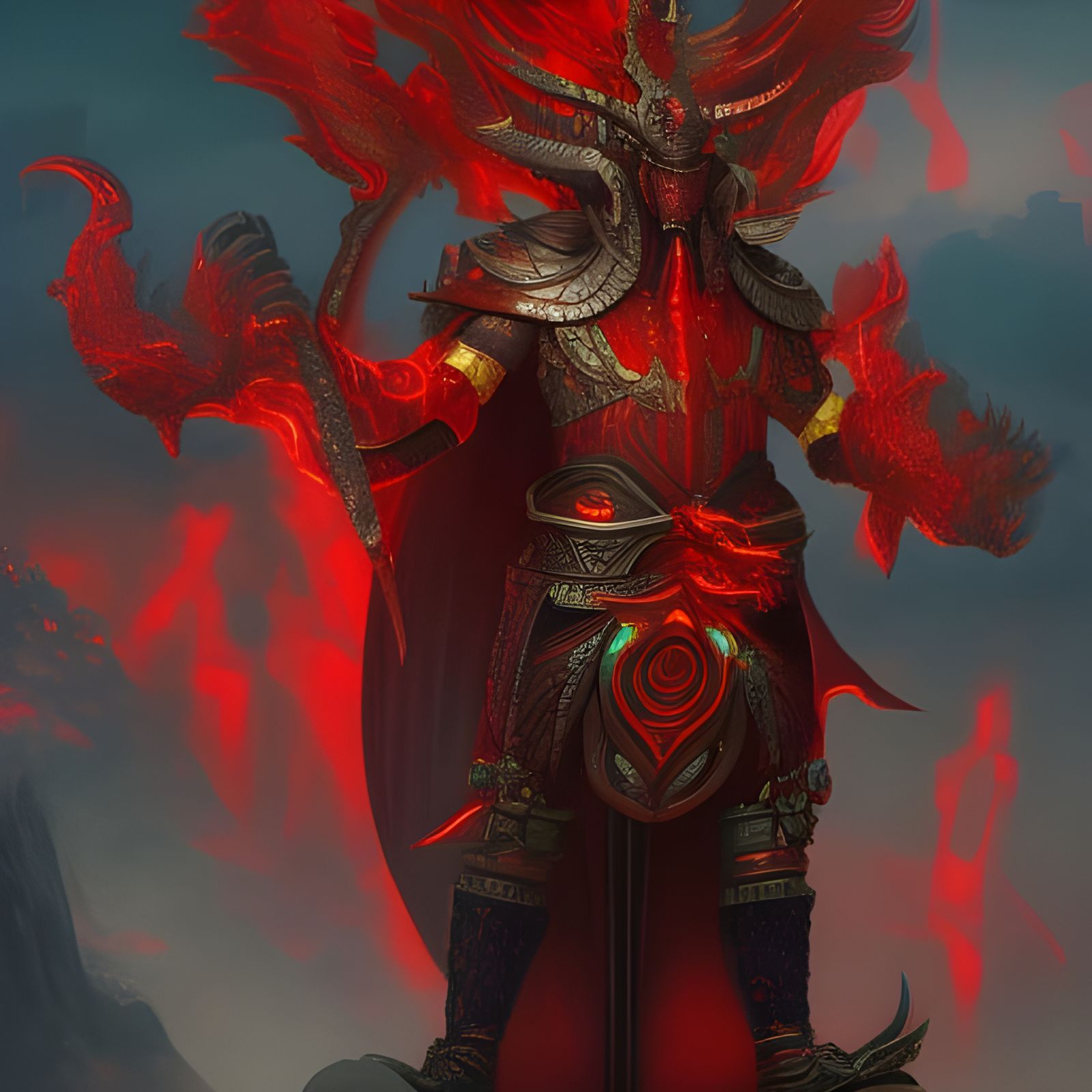 Evil Japanese Fire Lord King: Detailed Matte Painting