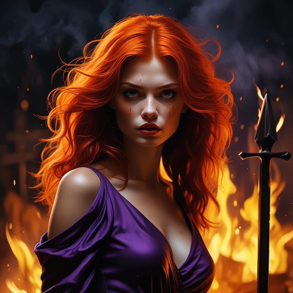 Sultry Witch Ignites Inferno in Dark Fantasy Portrait