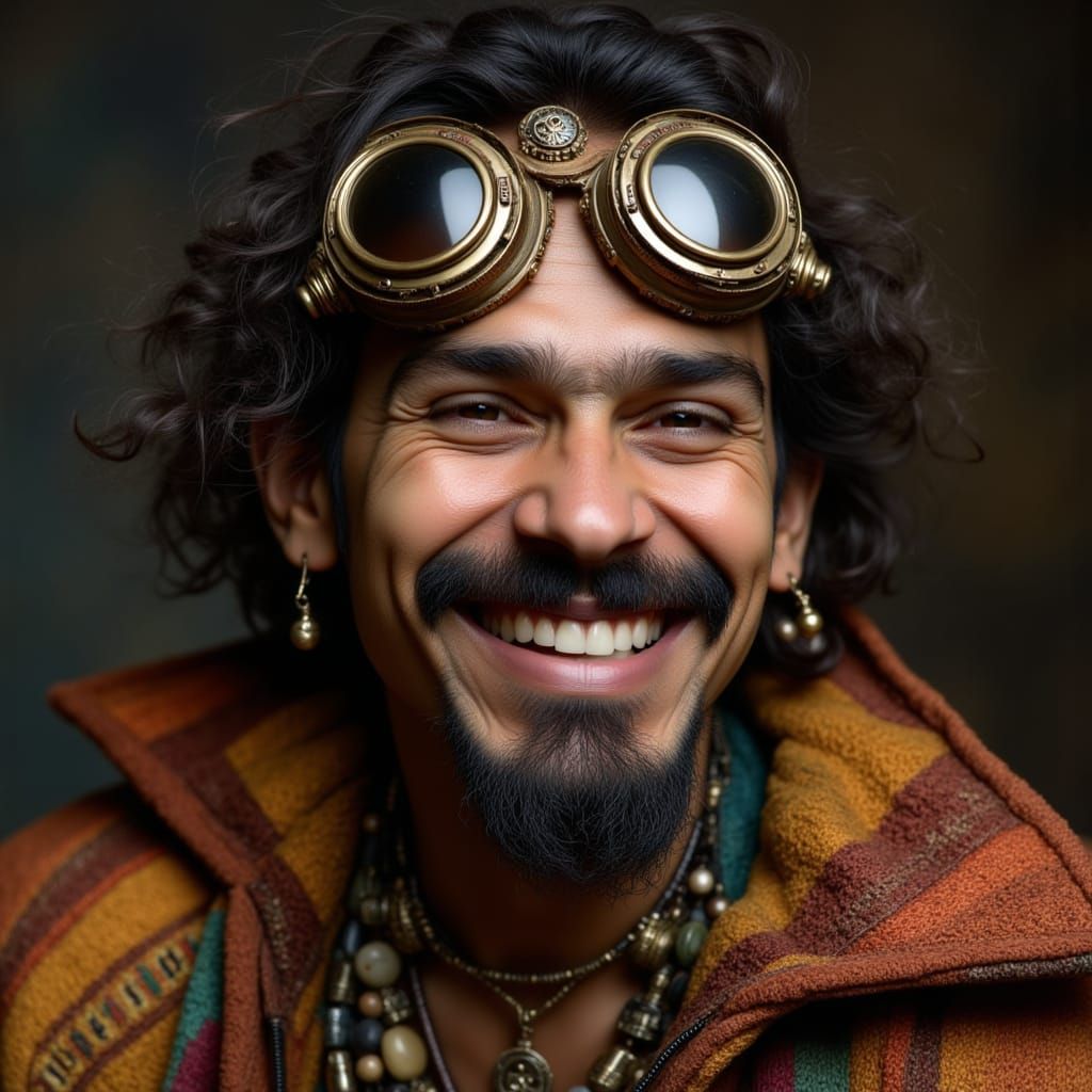 Joyful Mexican Man Portrait in Photo-Surreal Style