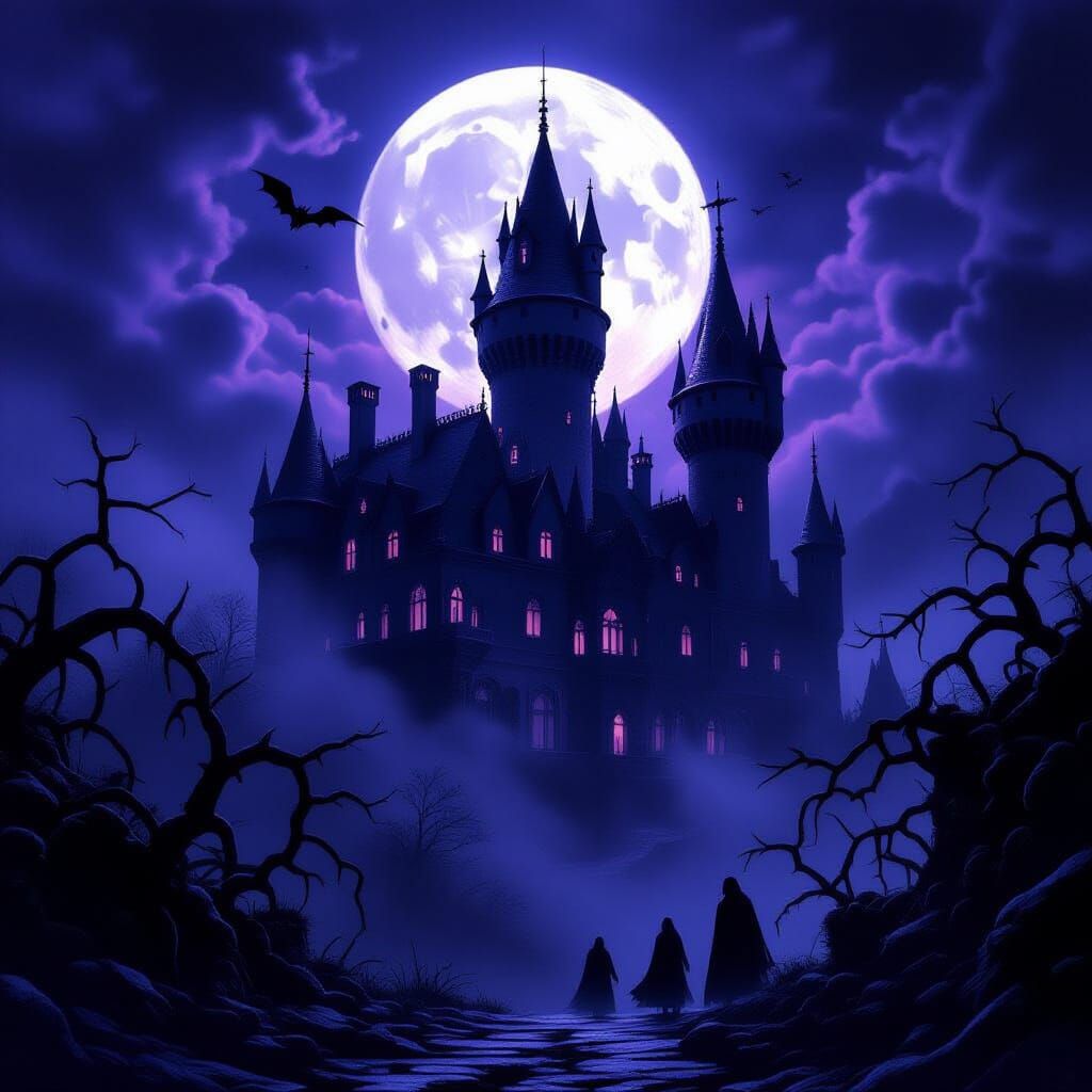Gothic Castle Under Halloween Moon
