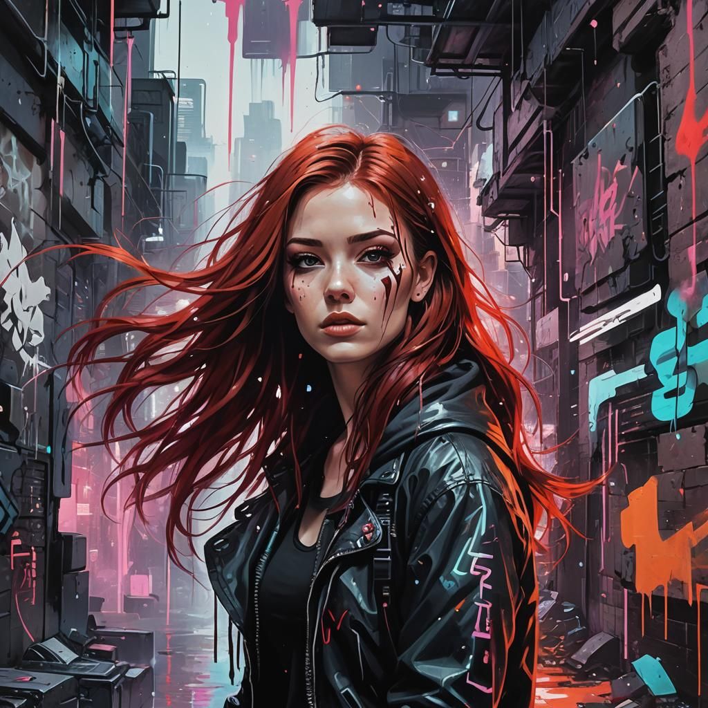 Cyberpunk Woman Exploring a Digital World