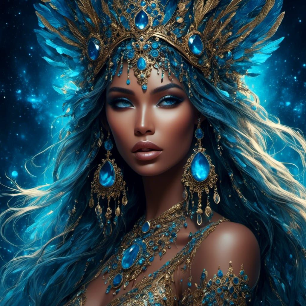 Sapphire-Eyed Woman with Sapphires in Hair