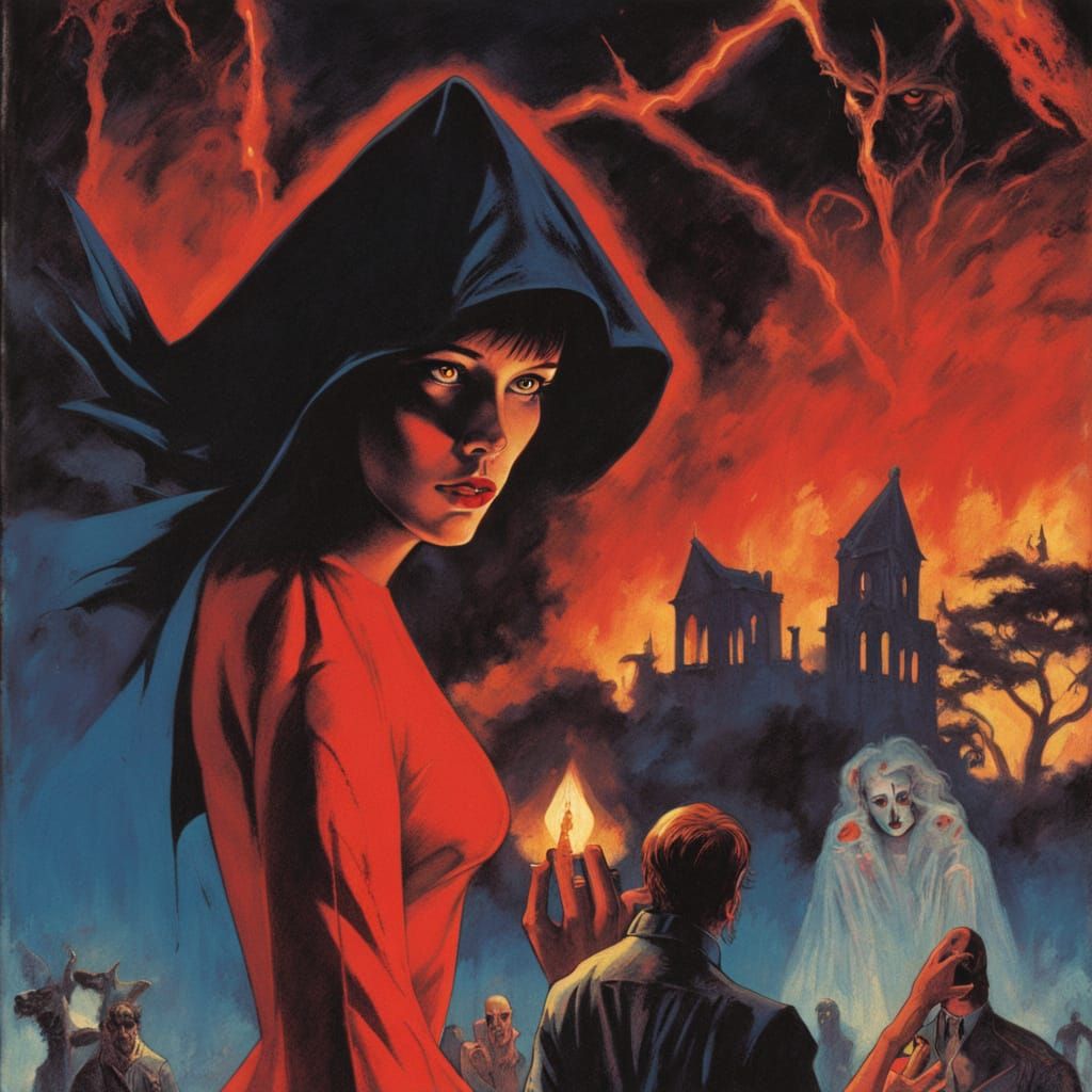 Gothic Pulp Heroine Defies Dark Magic in Glowing Graveyard
