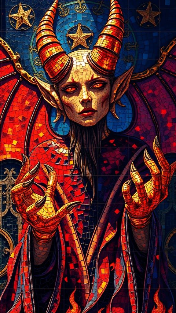 The Regal Devil, in Mosaic Glass