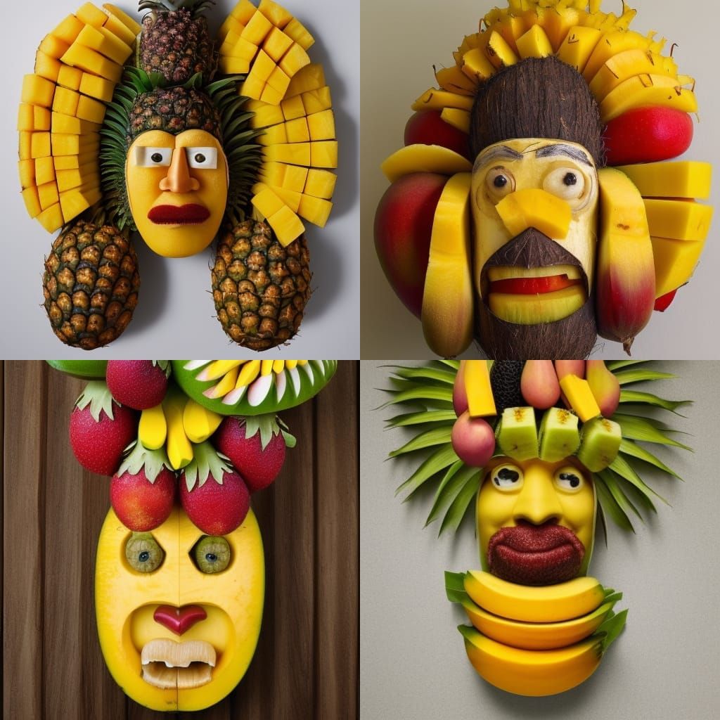 Tropical Fruit Head in Arcimboldo Style