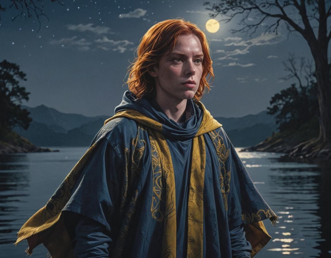 Redhead Jedi Under Moonlight: Dynamic Comic Art