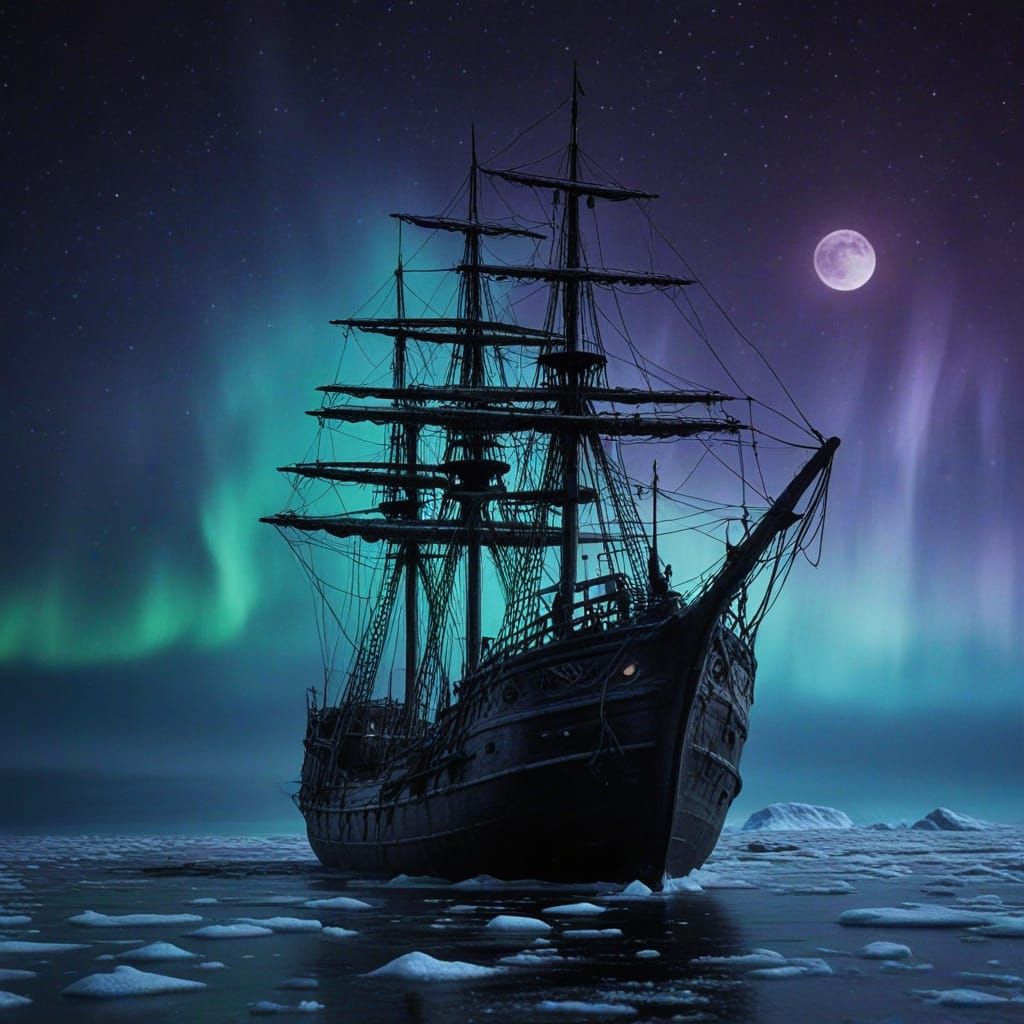 Frozen Ghost Ship in Arctic: Dark Fantasy Gothic