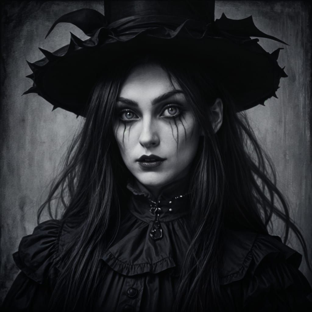 Gothic Alice in Wonderland Charcoal Drawing