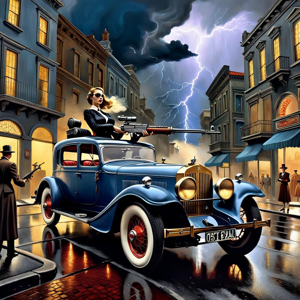 Woman Fires Machine Gun in Salvador Dali Surrealism