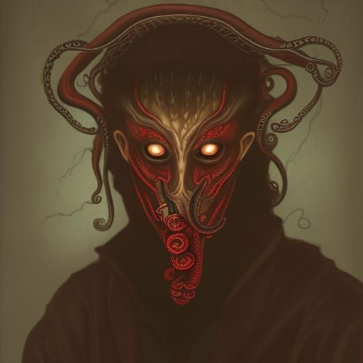 Surreal Tentacled Man in Red, Lovecraftian Style