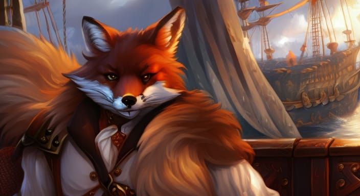 Dapper Fox Pirate Action Scene on Ship Deck