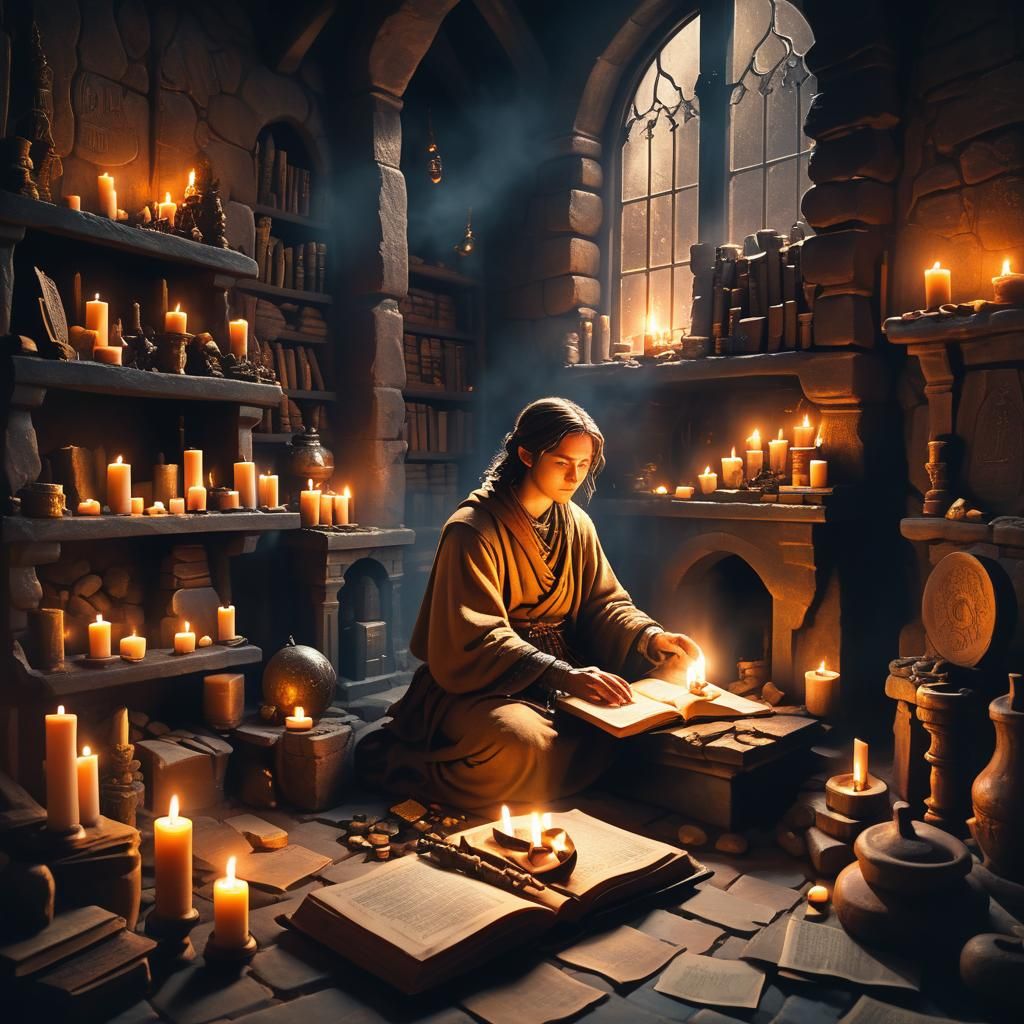 Mystical Figure by Hearth in Renaissance Style