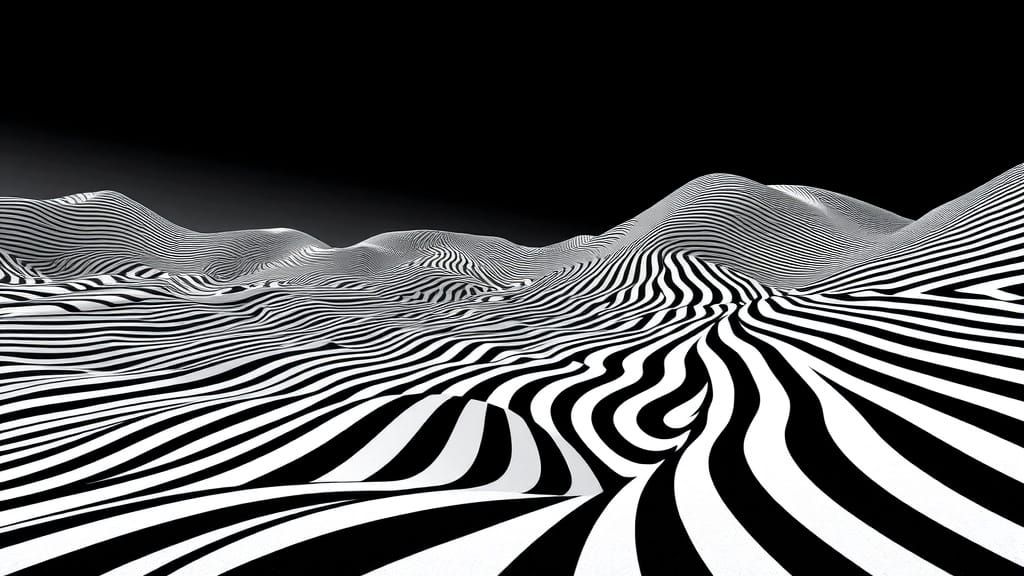 Black and White Dreamscape with Twisting Stripes