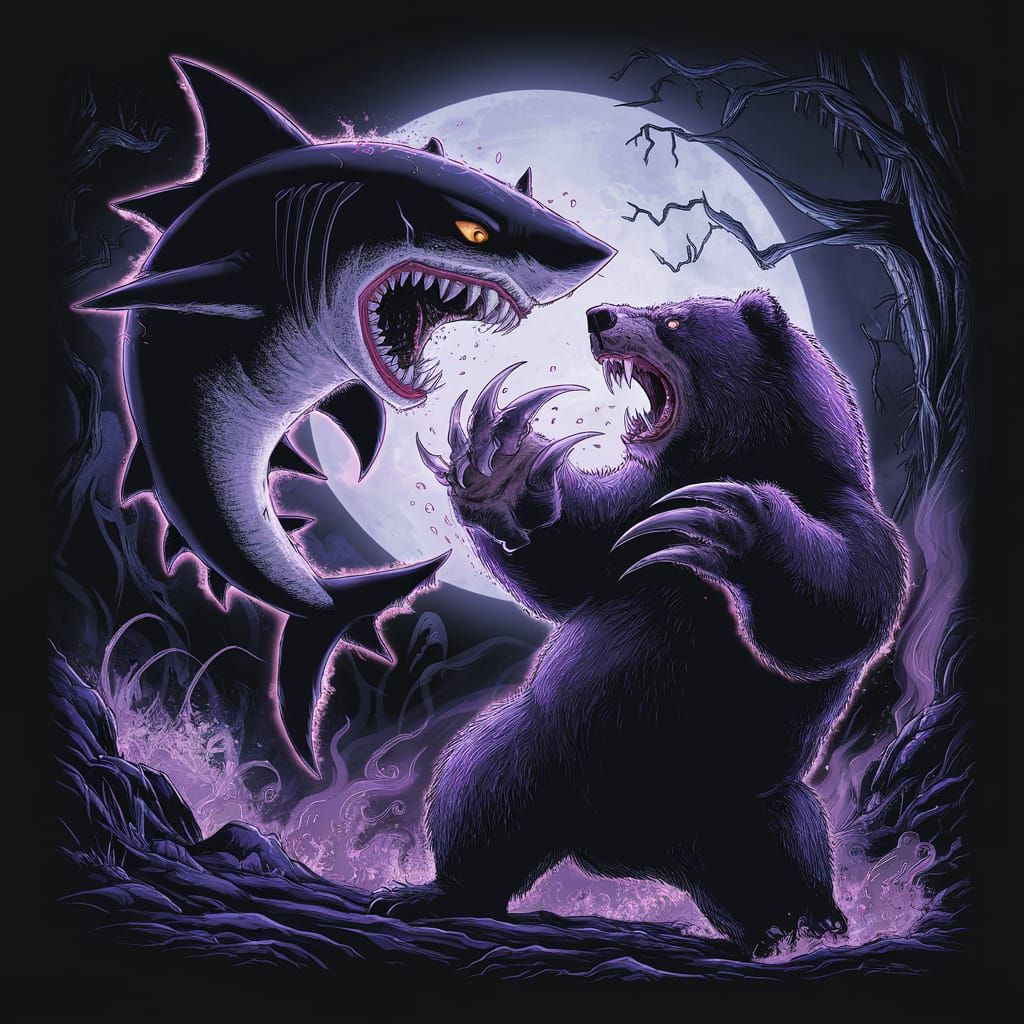 Shadow Shark vs Shadow Bear in Haunted Forest Battle