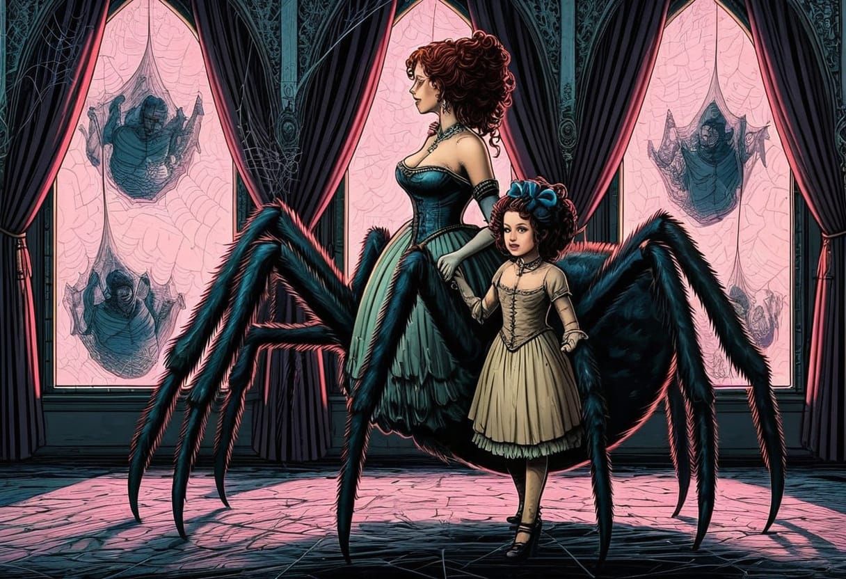 Spider Woman Mother and Daughter in Whimsical Realism