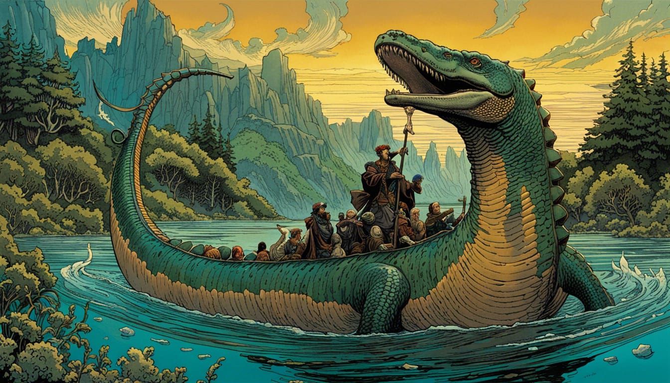Elasmosaurus Sings in Antediluvian Lake: Detailed Matte Pain...