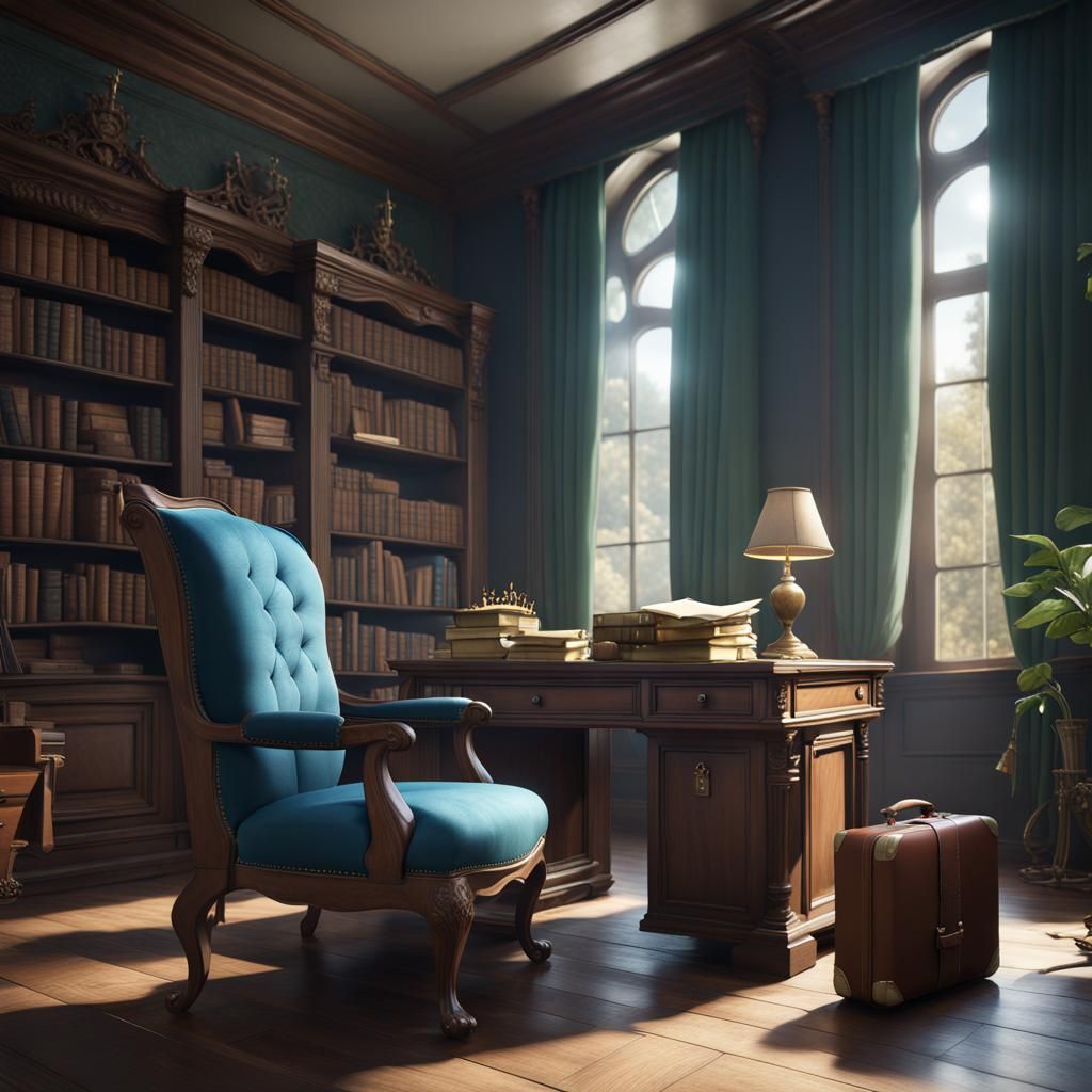 Detailed Office Scene in Matte Painting Style