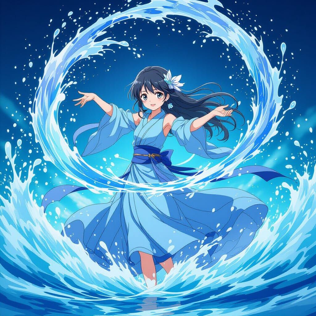 Anime Water Mage Performing Water Magic