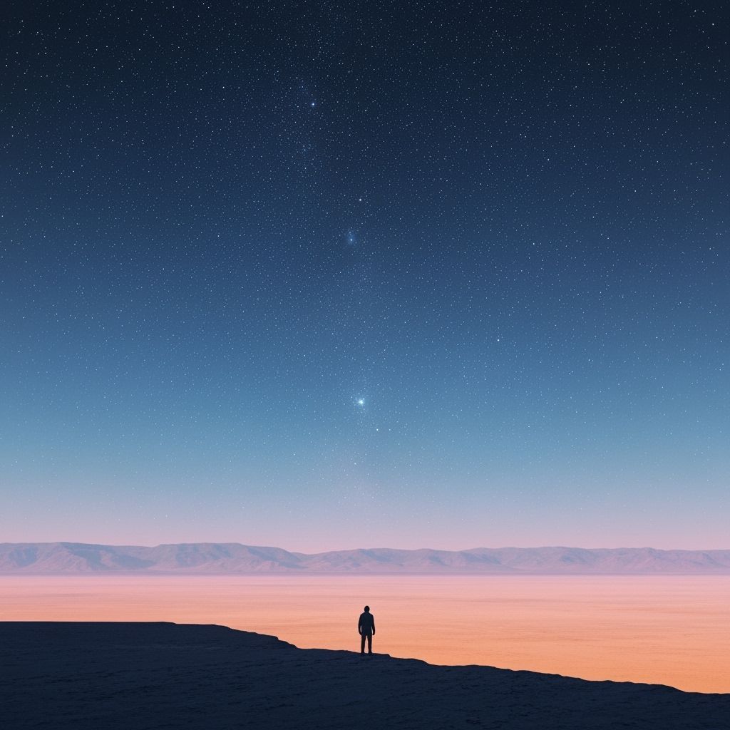 Lone Figure in Vast Desert Under Starry Sky