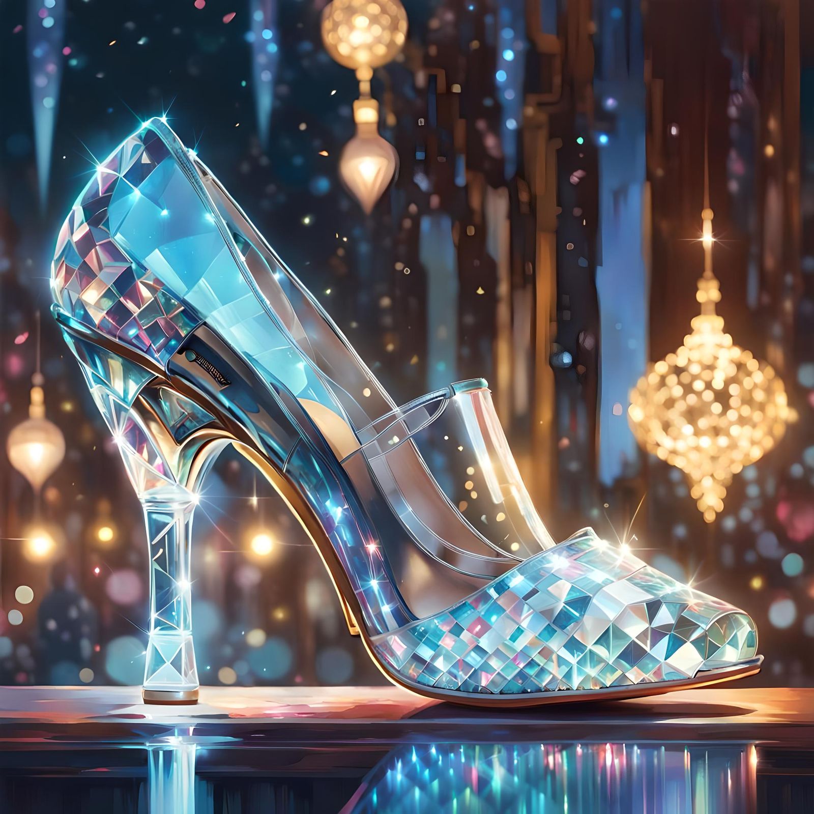 Sparkling Crystal Glass Slipper, Iridescent Art