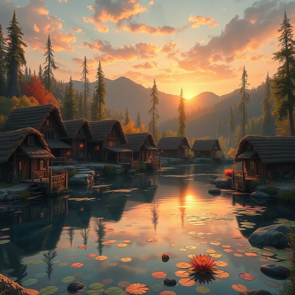 Beaver Village at Sunset: Fantasy Matte Painting