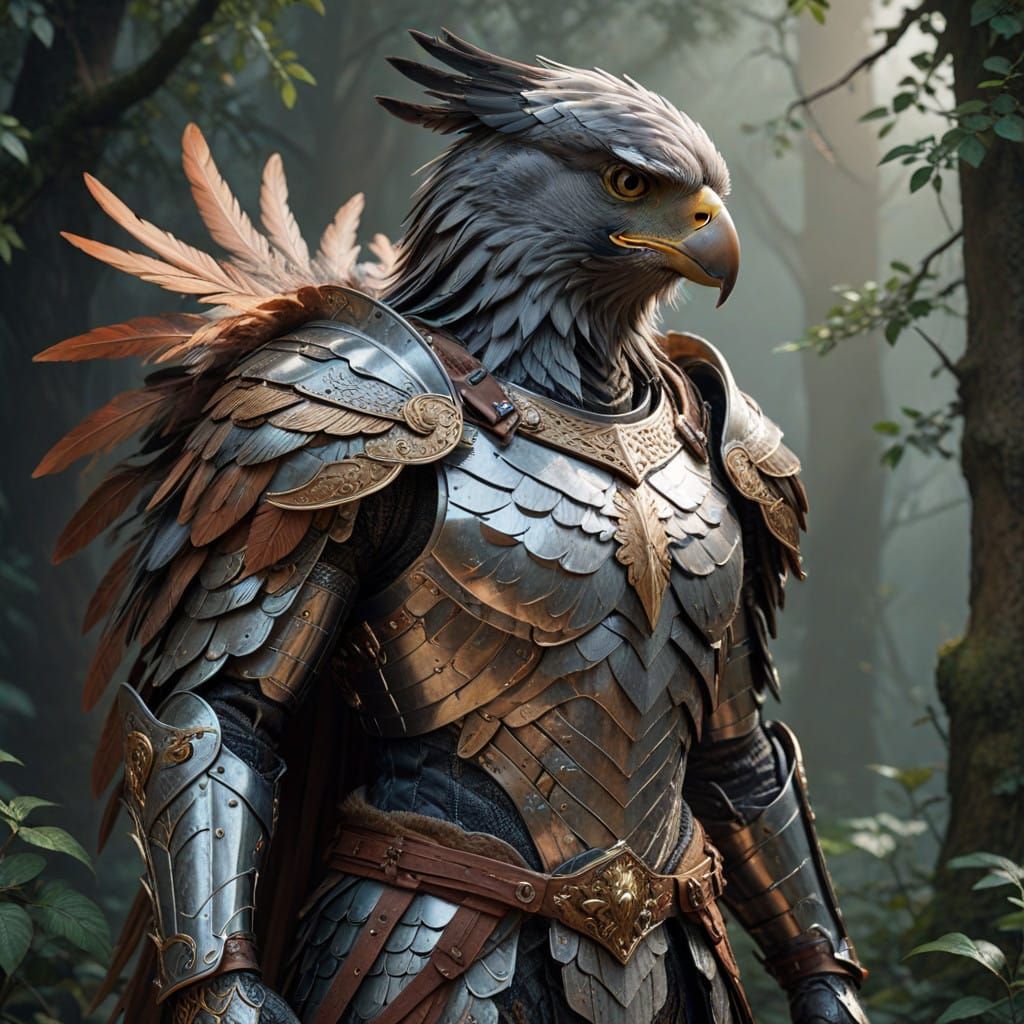 Medieval Hawk Knight in Weathered Plate Armor