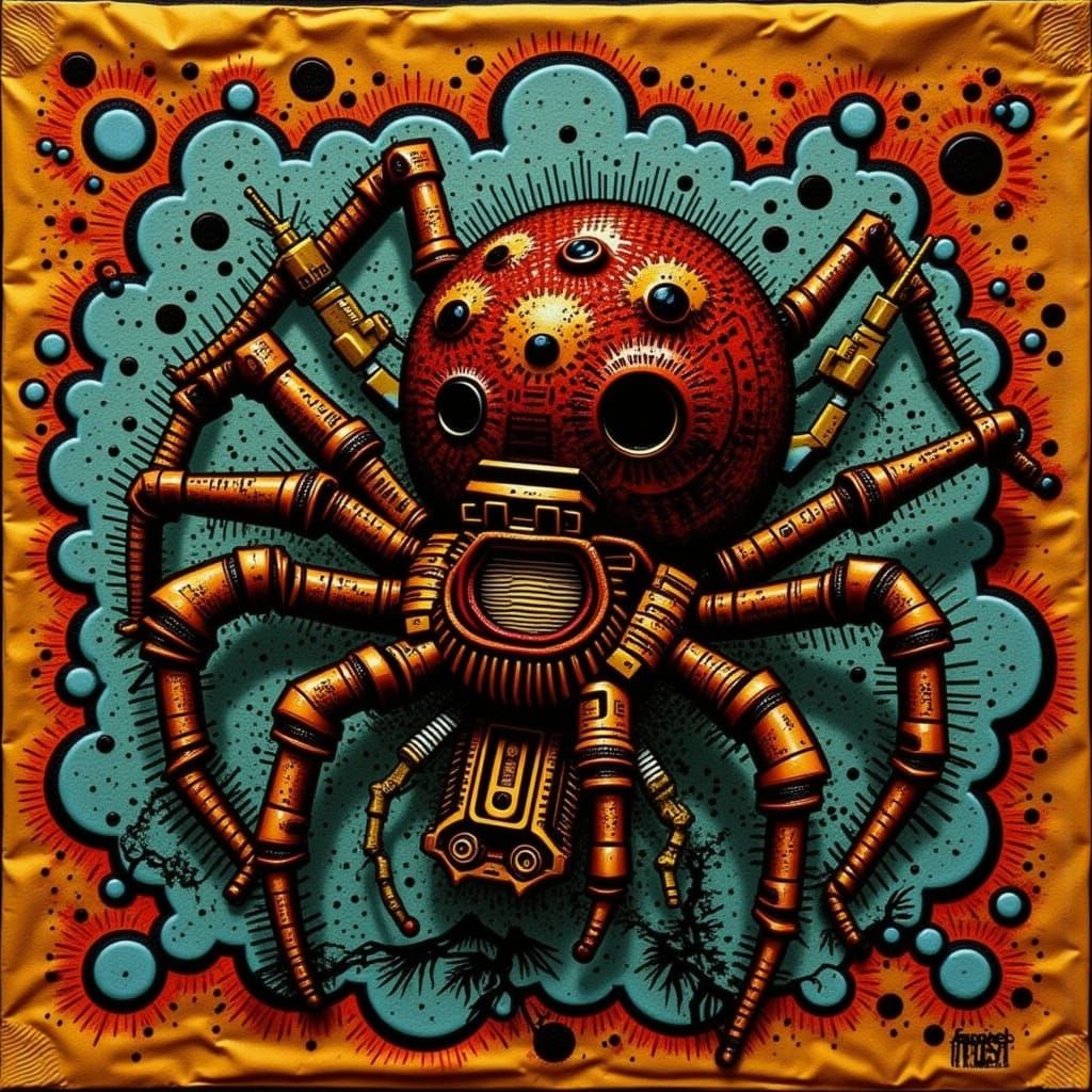 Abstract Spider with Coffee Stain Effect