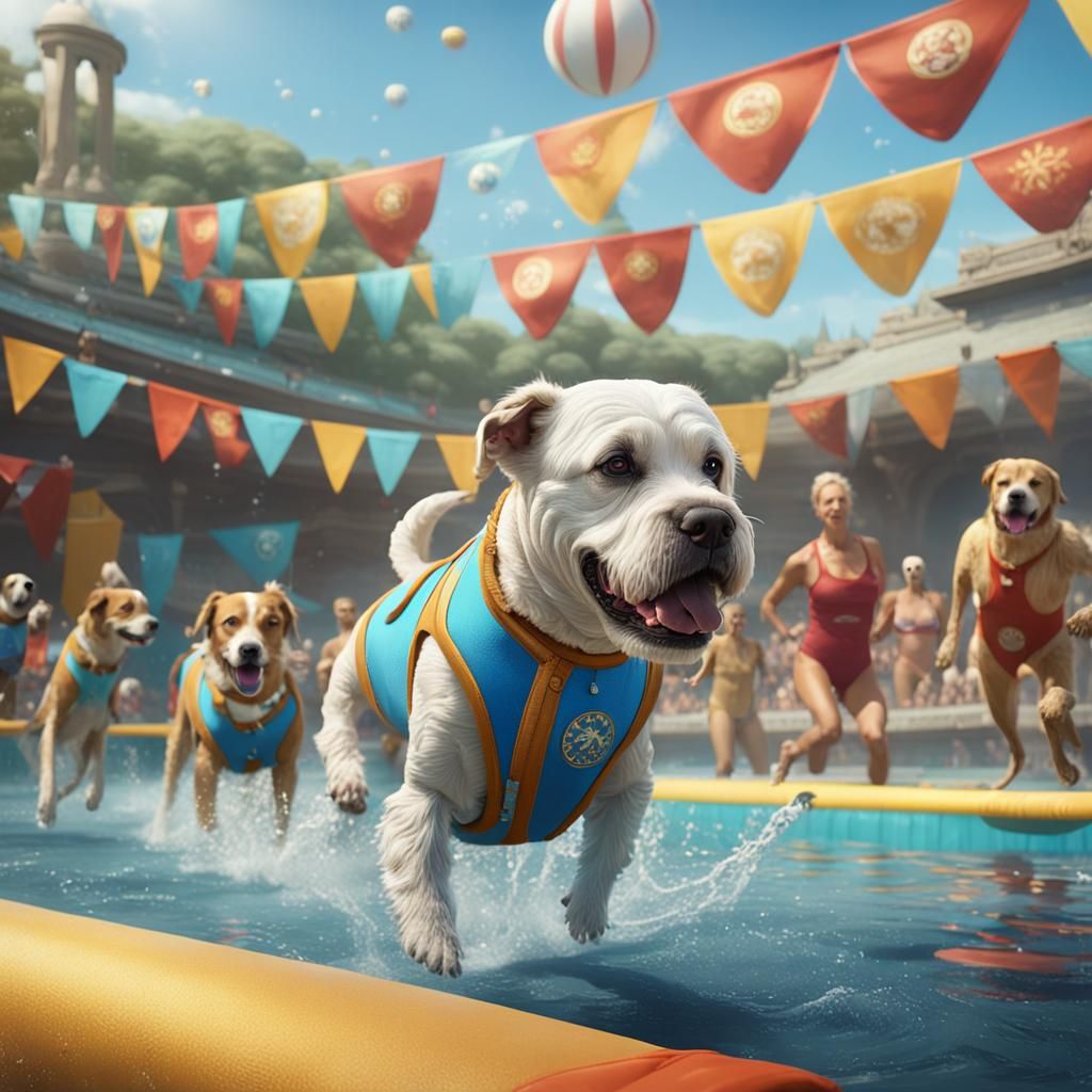 Dog Competes in Doggie Paddle Olympics