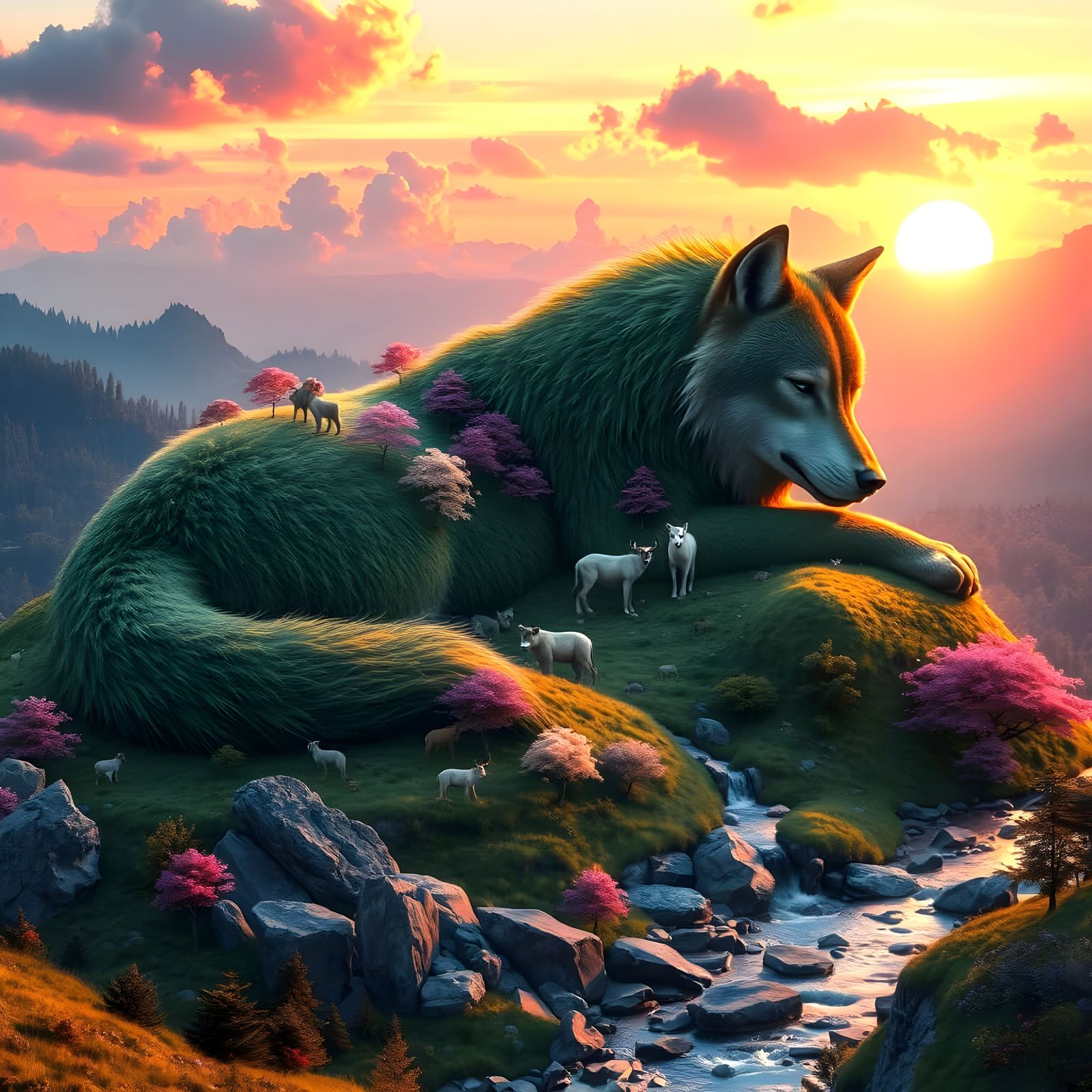 Ethereal Landscape Wolf