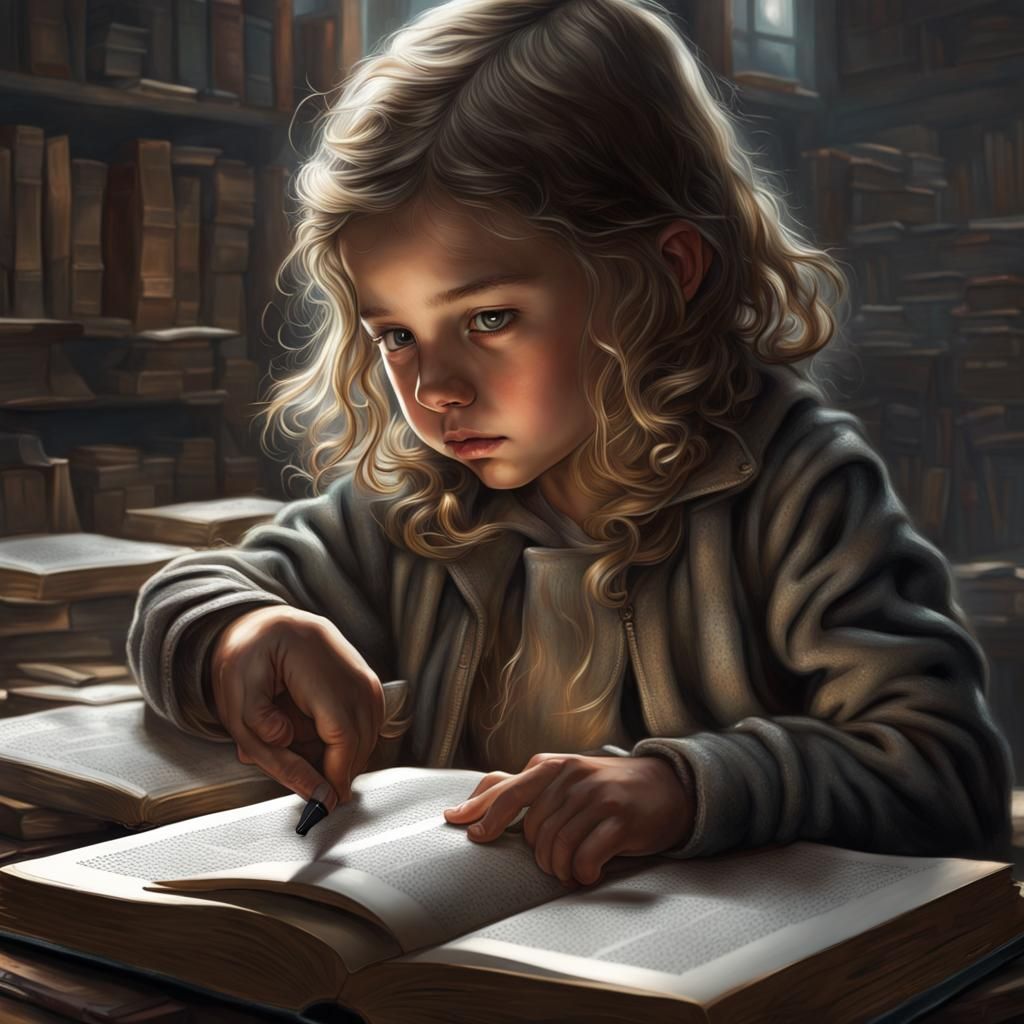 Dystopian Girl Studies Book with Dynamic Lighting