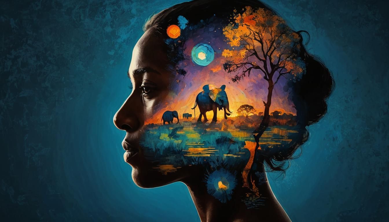 Elephant Silhouette in Impressionist Savannah Landscape