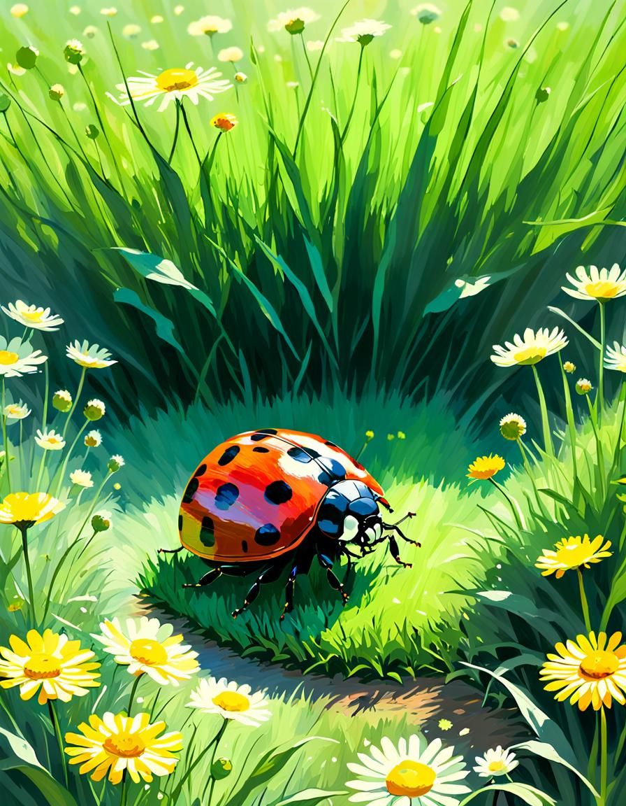Impressionistic Ladybug on Green Earth Globe