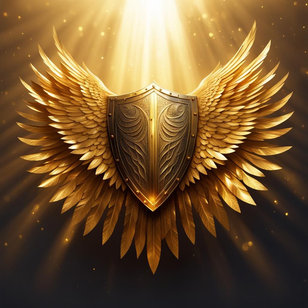 Mystical Golden Wing Shield in Golden Light