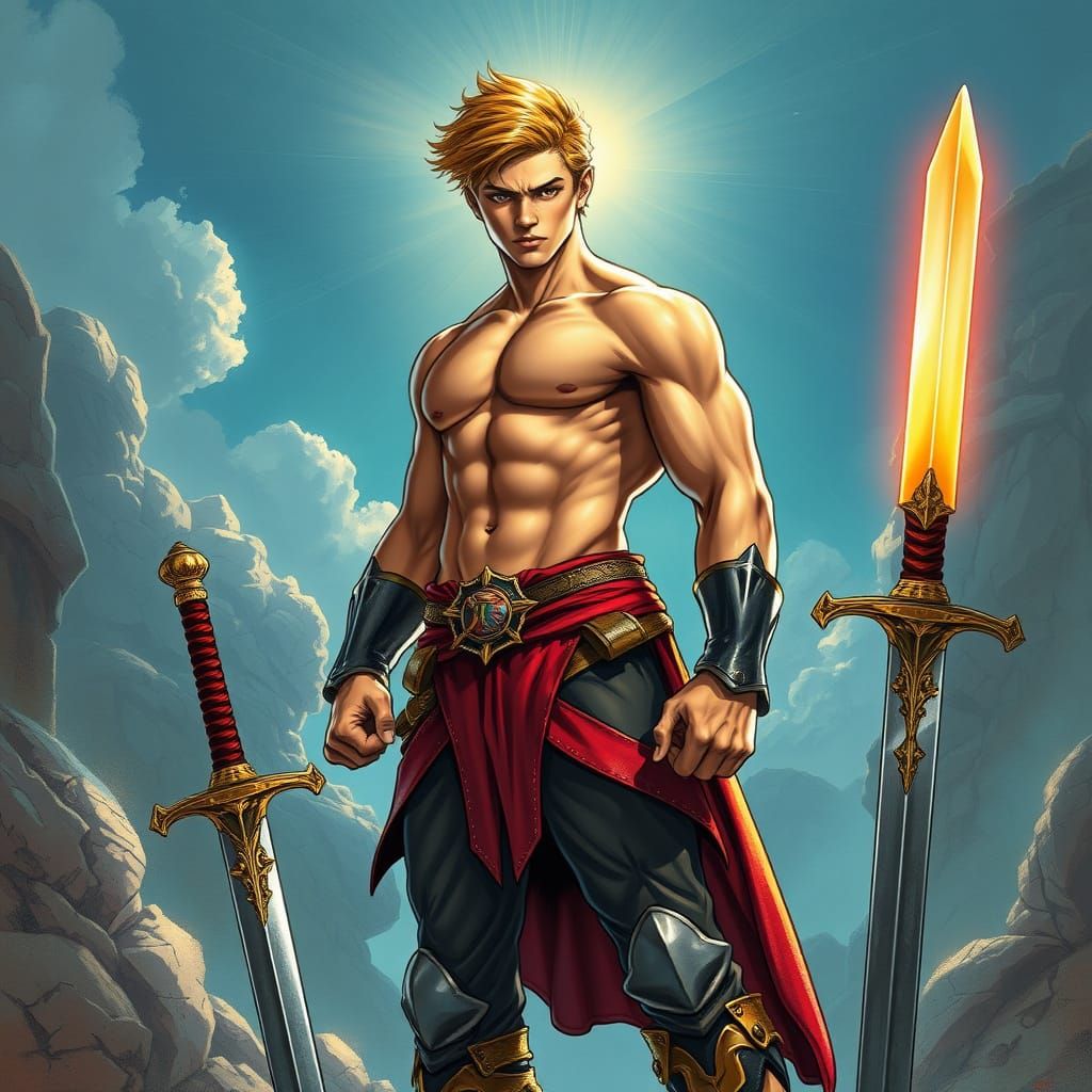 Chiseled Sword Hero Radiates Glory in Vibrant Realism