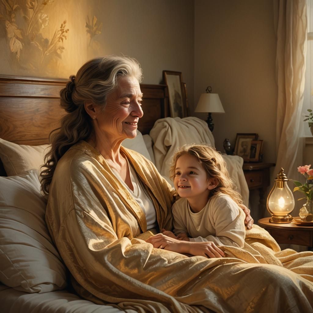 Tender Mother Daughter Scene in Rembrandt Lighting