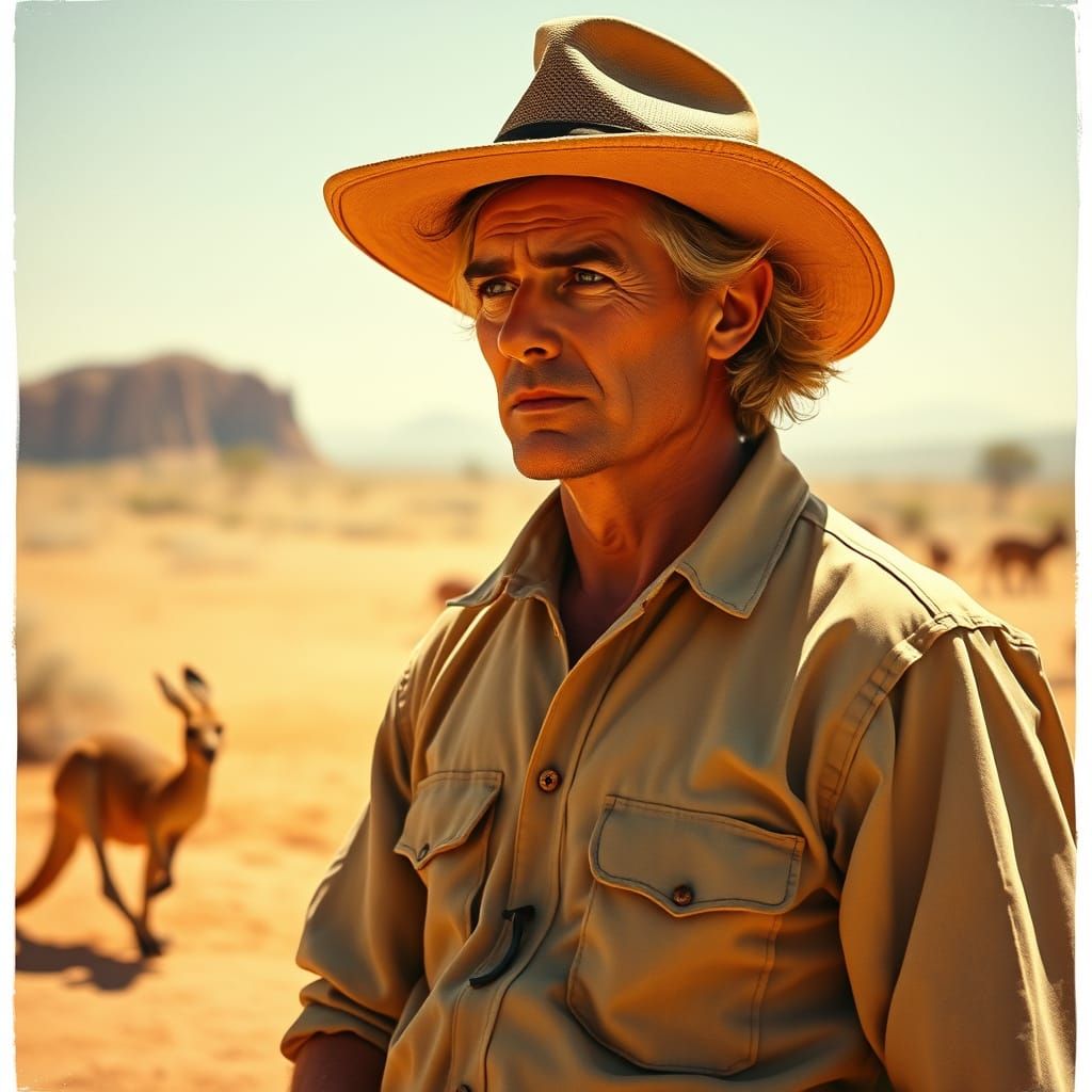 Golfer in Outback Landscape as Classic Illustration